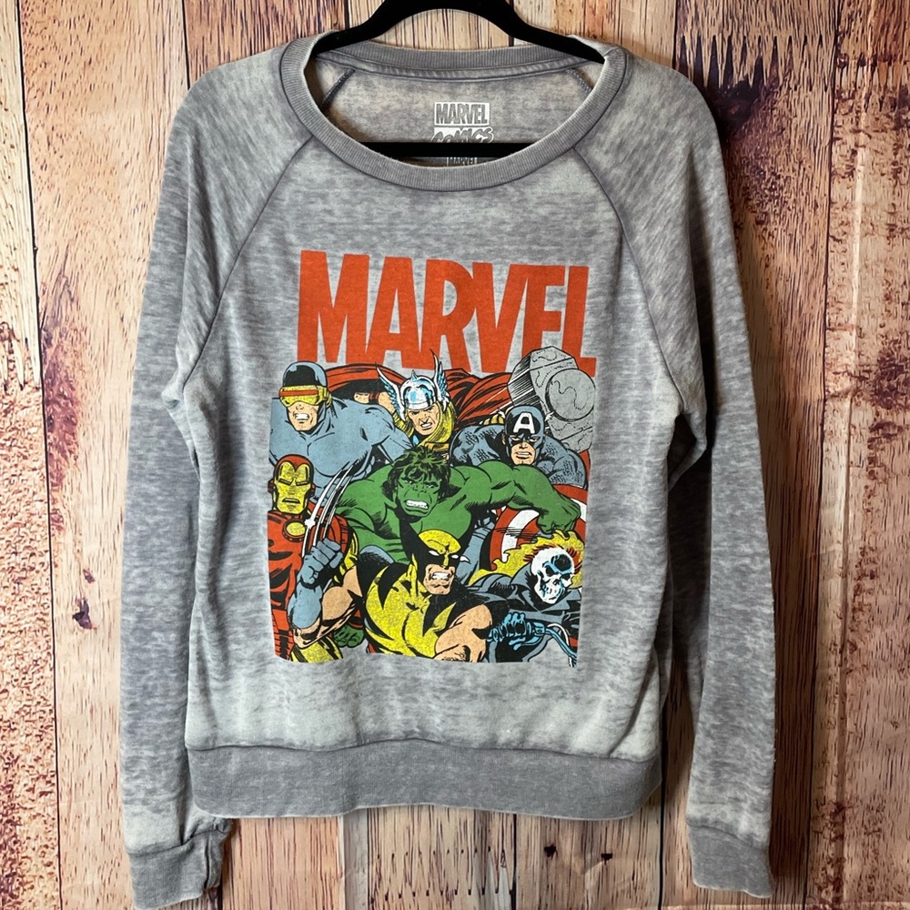 Marvel Comics Burnout Sweatshirt Gray Vintage Comic Design, size Large
